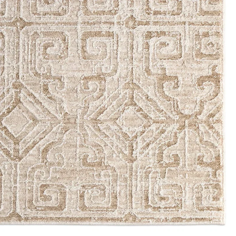 Tapete Pagoda Celosía Geométrica en Beige, detalle de la textura 2