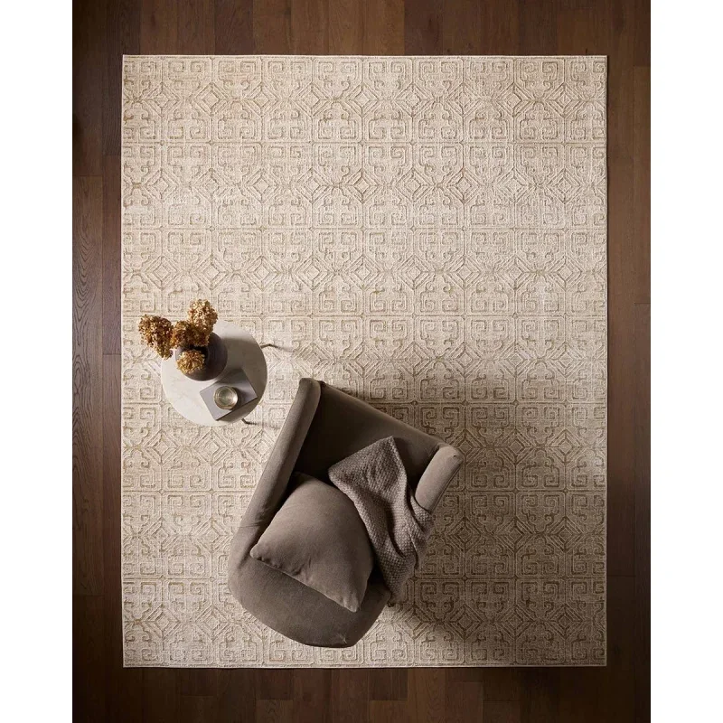 Tapete Pagoda Celosía Geométrica en Beige ambientado