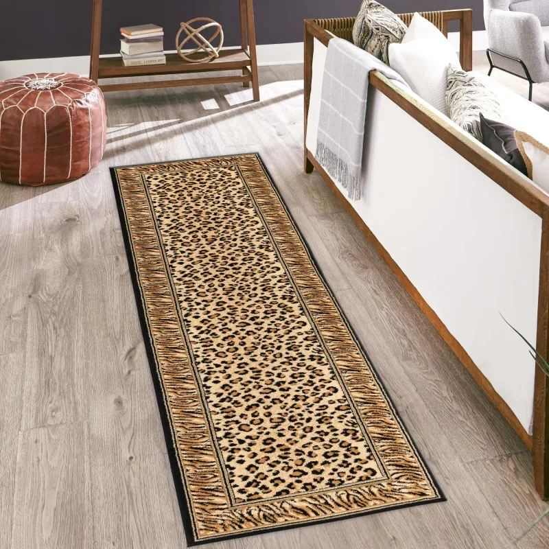 Tapete Vida Salvaje Leopardo Enmarcado en Café Claro, detalle 3